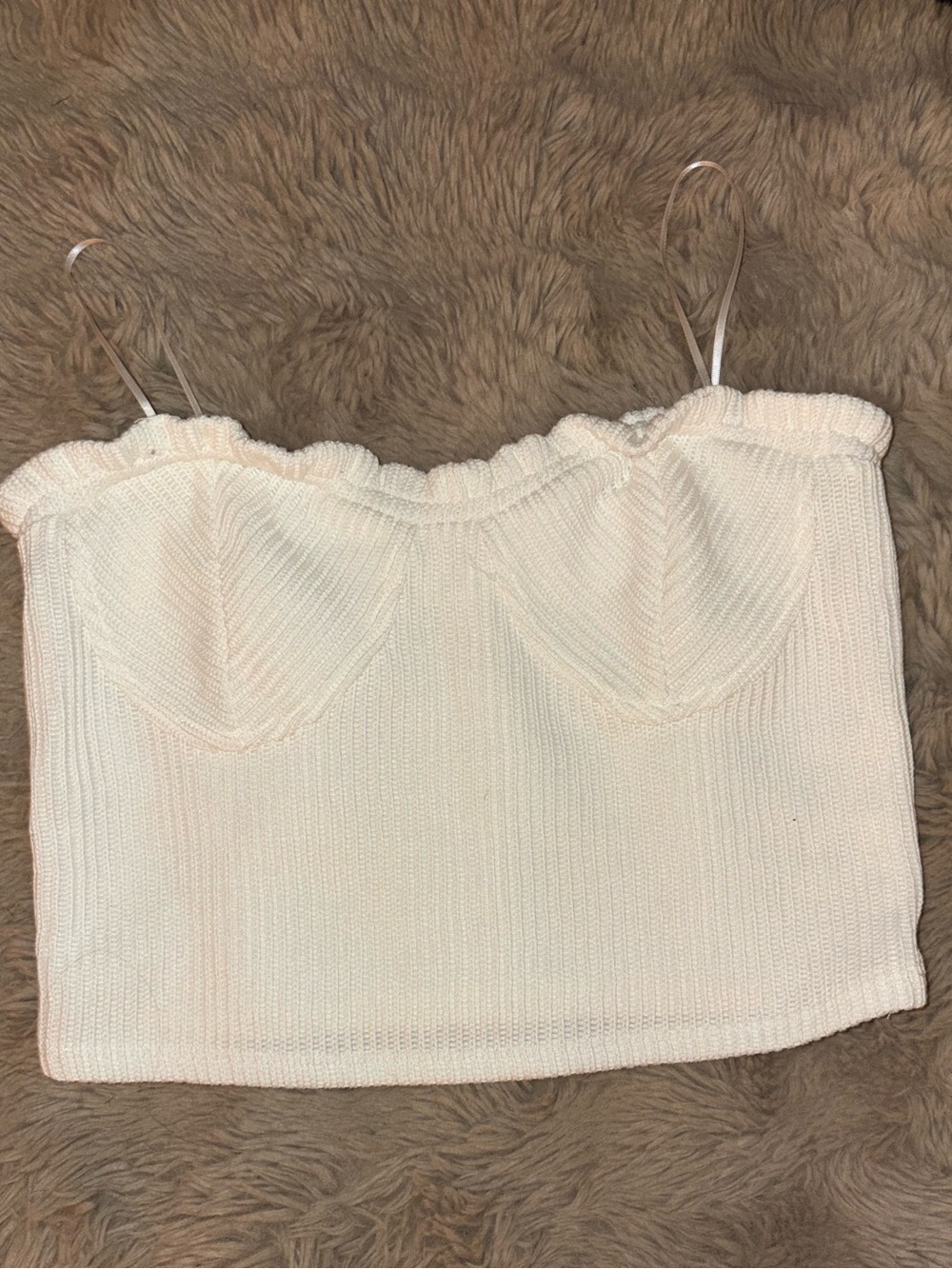 White Knit Bustier Camisole with Scalloped Trim by Kirious Los Angeles